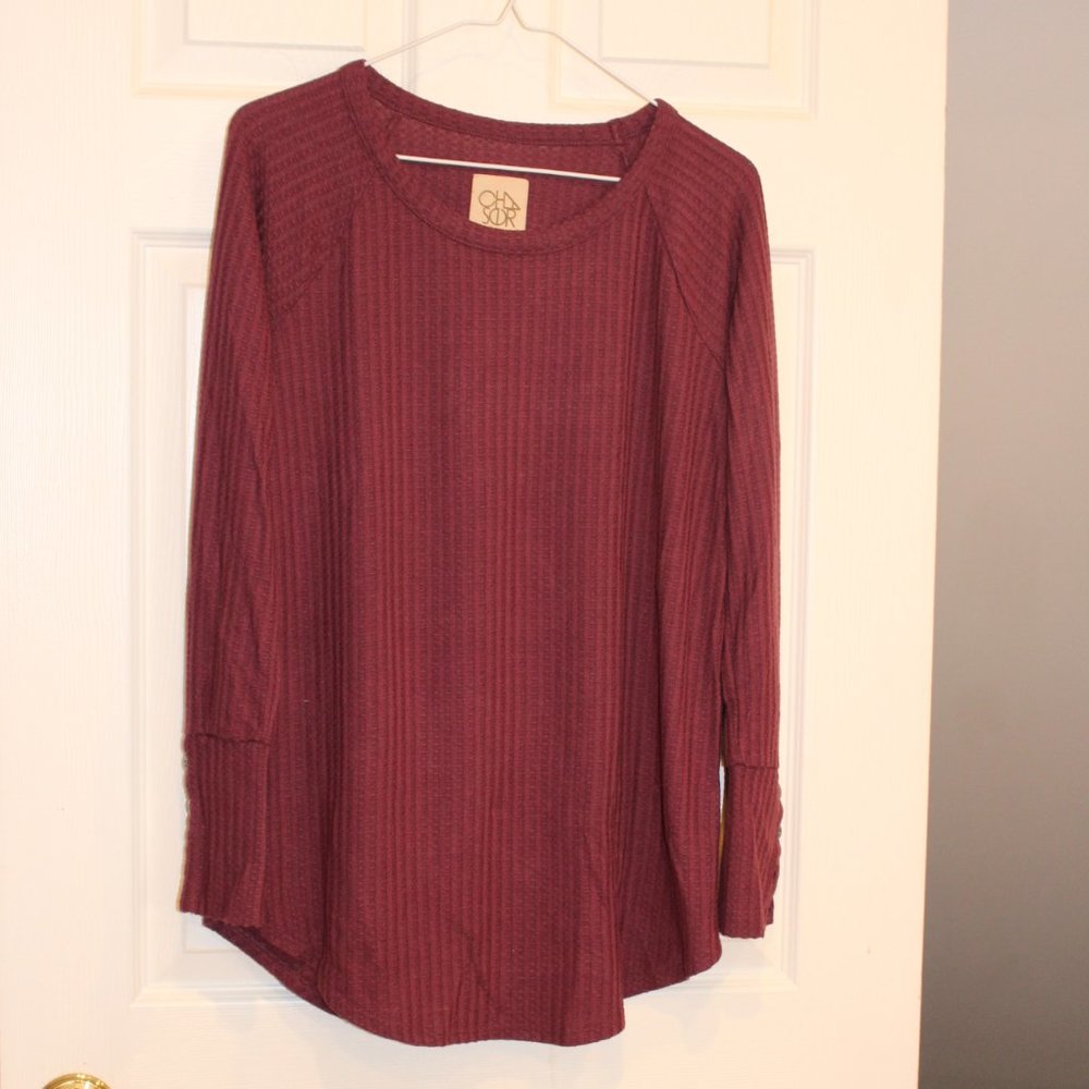CHASOR Wine color Tunic Waffle Knit top Sz L